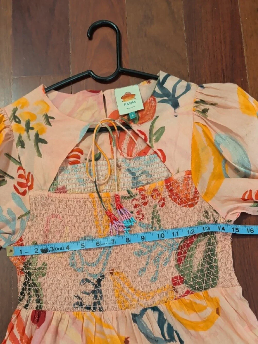 Farm Rio Mixed Fruit Smocked Bodice Puff Sleeve Blouse